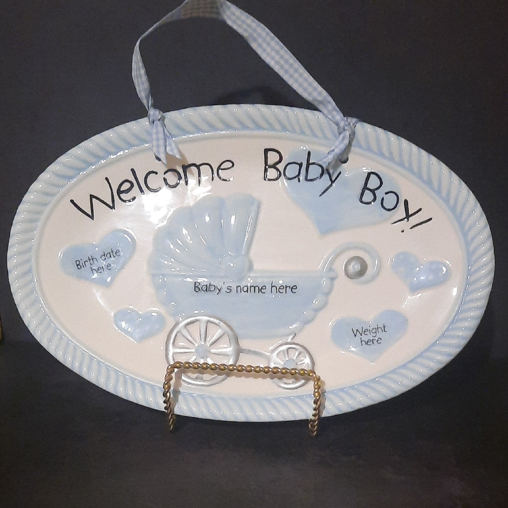 Mud Pie Blue and White Baby Boy Welcome Plaque